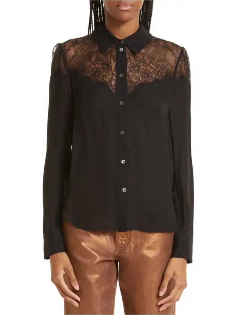 WHBM Womens Black Lace Blouse L Luxury Glam Whimsigoth Western Event Office
